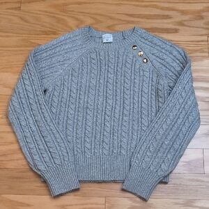 Abercrombie Kids Gray Cable Knit Crewneck Sweater Gold Button Size 11/22 NWOT